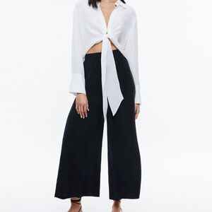 Alice + Olivia Kenley Palazzo Cropped Wide Leg Pants Small Black